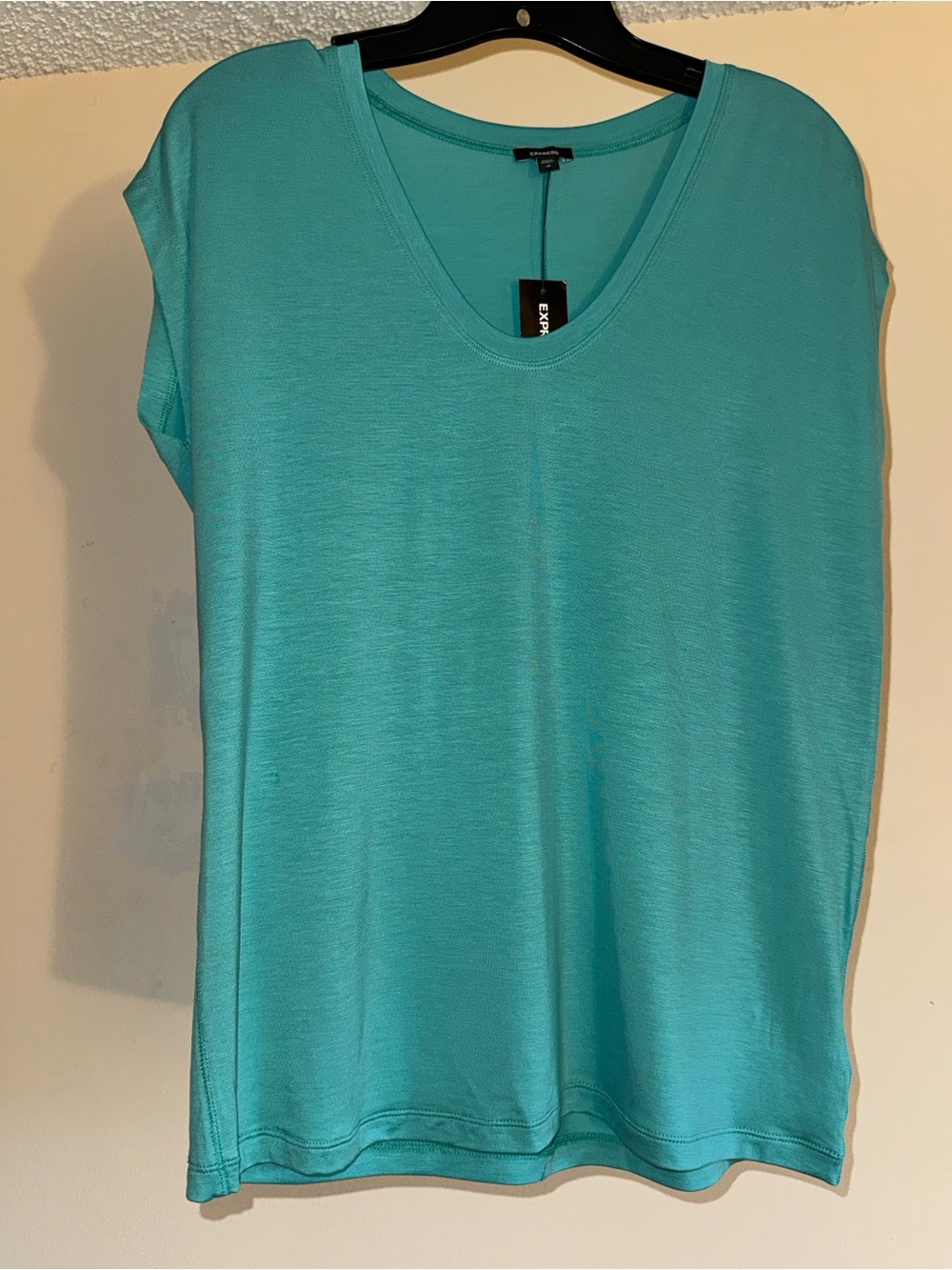 Express Teal V-Neck Short Sleeve Top